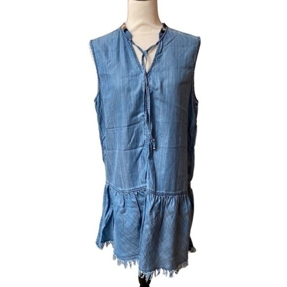 Driftwood Shaye sleeveless chambray denim dress with tassels and embroidery LG